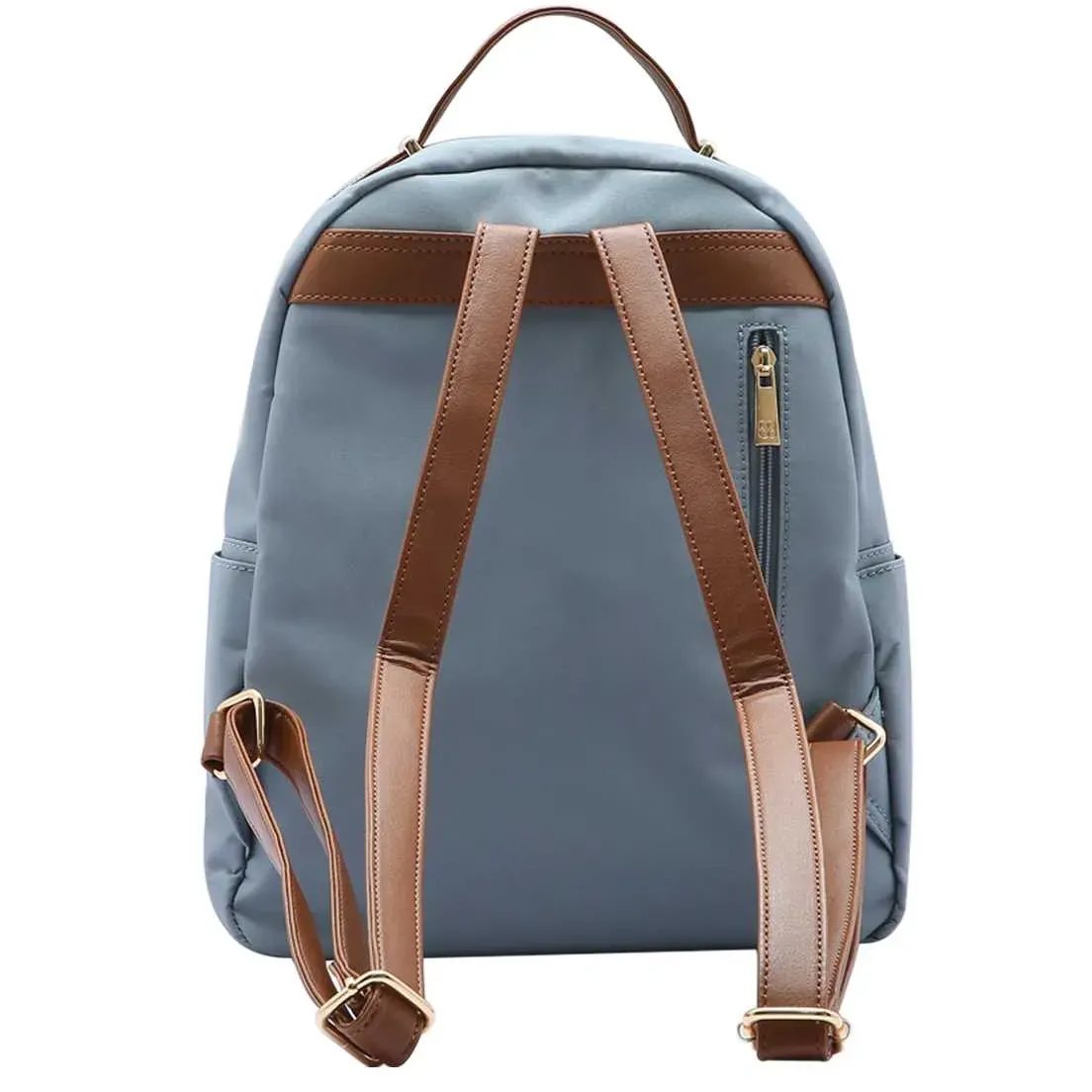 Vista traseira da mochila feminina Chenson cinza com alças ajustáveis e costura visível